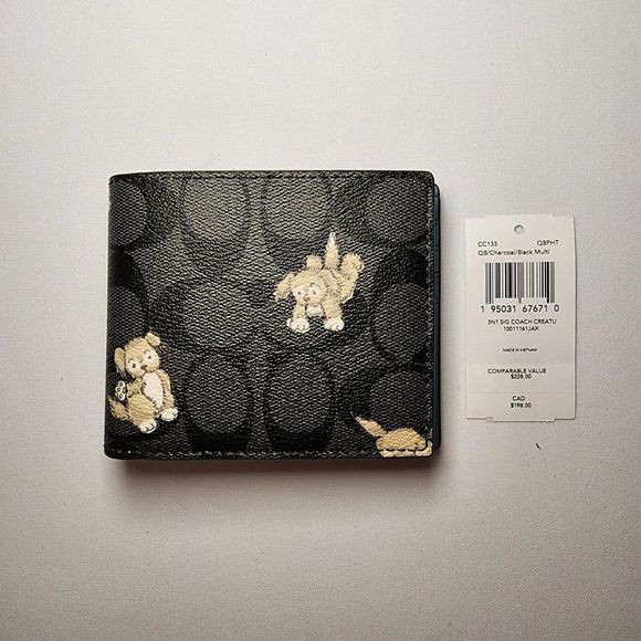 Coach Other - NWT Coach CC135 Men 3 In 1 Wallet In Signature Canvas Creature Happy Dog…